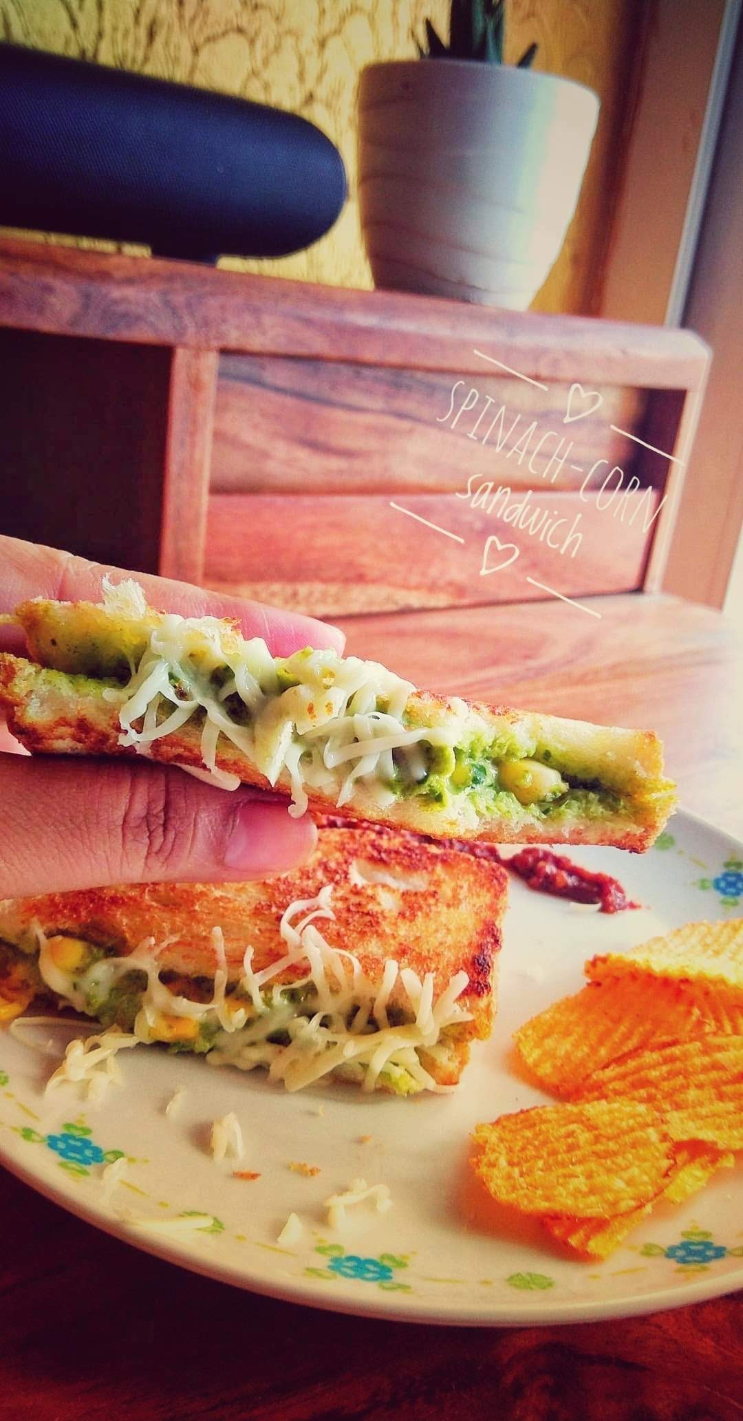 Spinach-corn sandwich #healthybreakfast #healthysnack #Blogchatterfoodfest